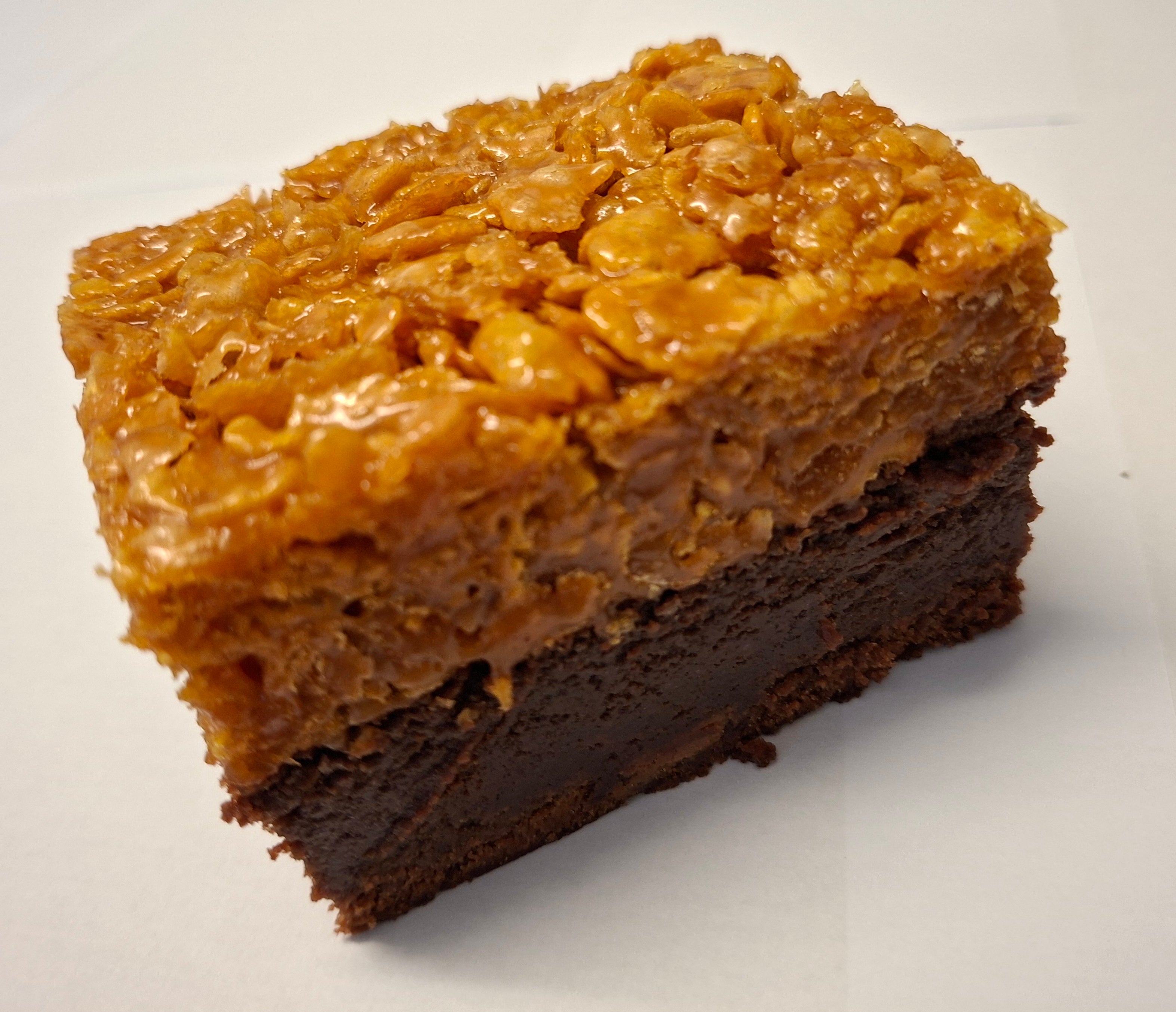 Caramel cornflake topped brownie
